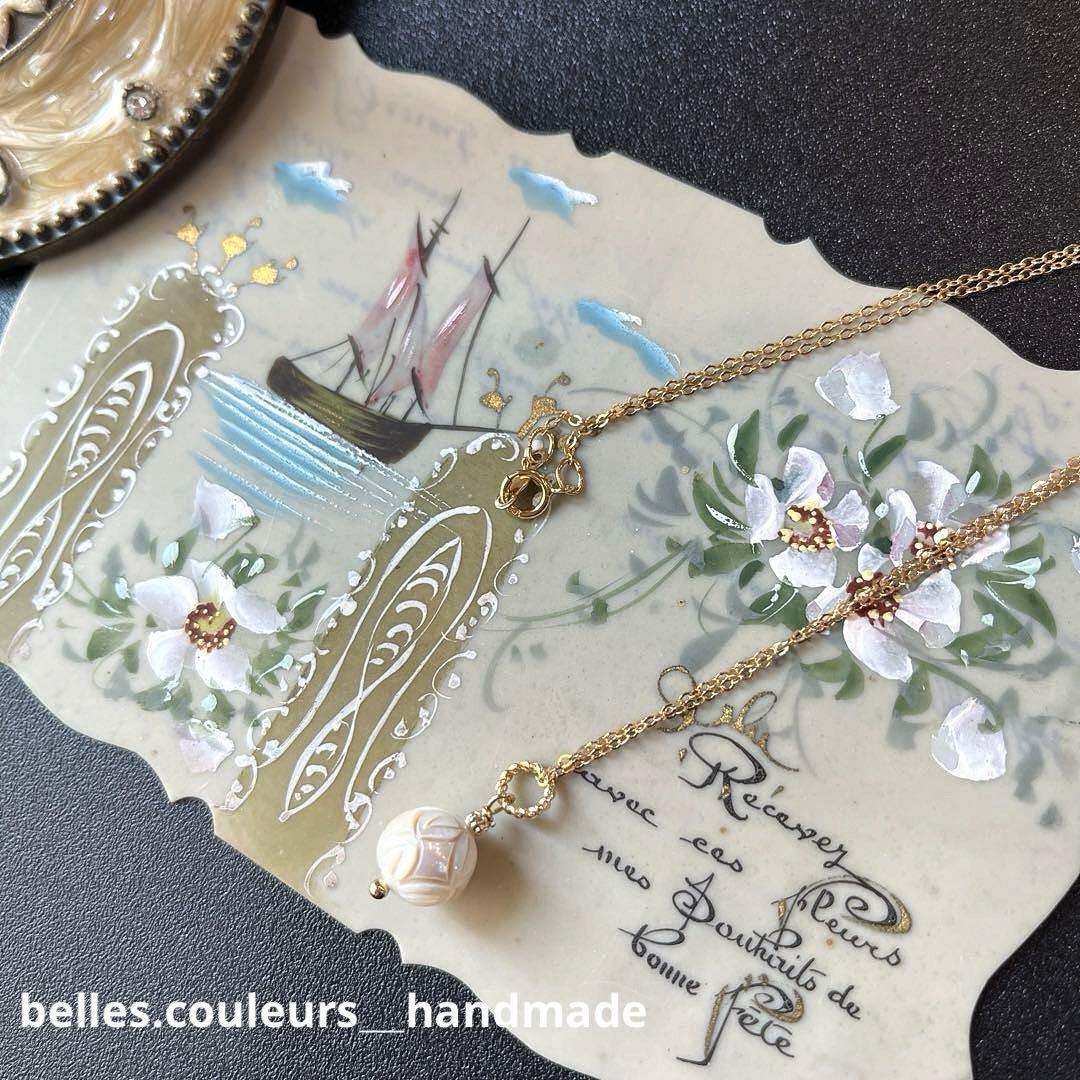 COCO＊＊様✴︎白蝶真珠カービングネックレスTOP&デンドリックアゲート