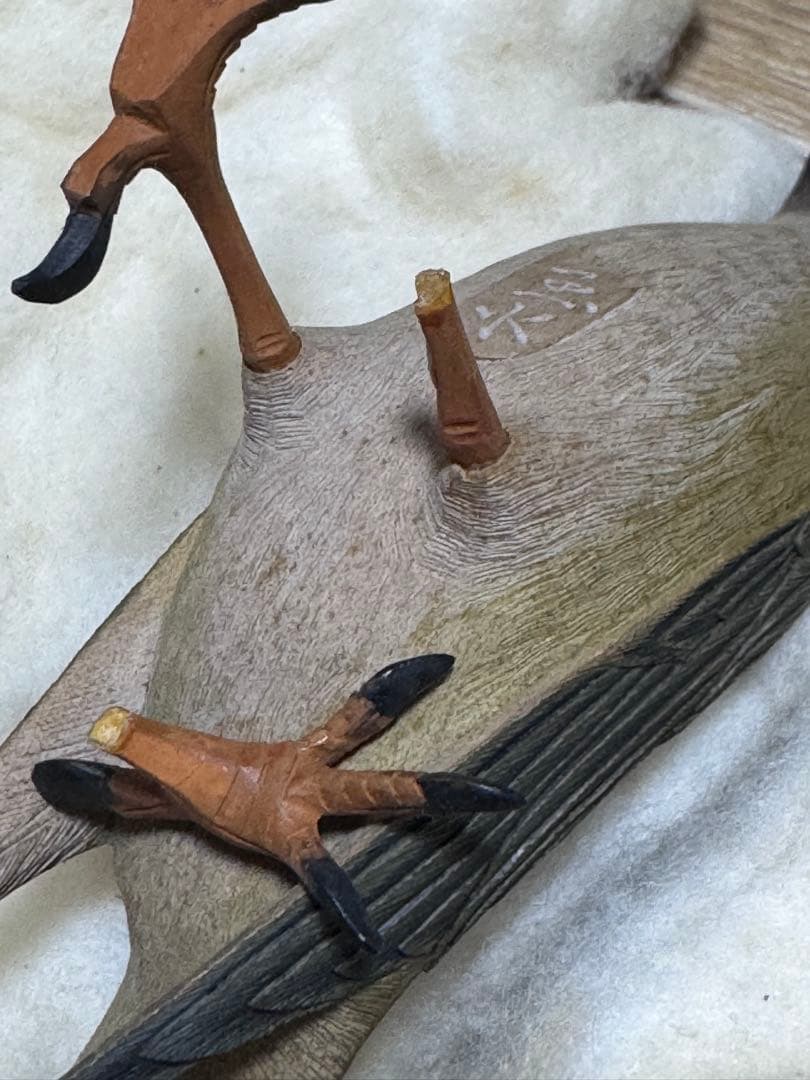 骨董品】上野玉水作 木彫 鶯（雄雌一対） 共箱 上野玉水作 木彫