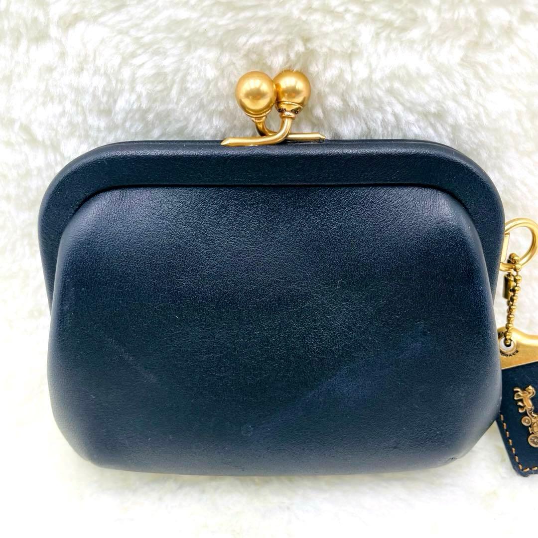 美品 希少 コーチ キスロック がま口 ケース ブラック レザー ゴールド