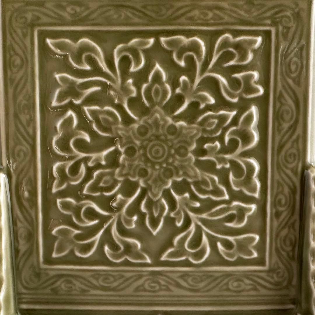 煎茶道具 青磁 龍唐草紋 硯屏 松本石亭 共箱 京焼 文房具