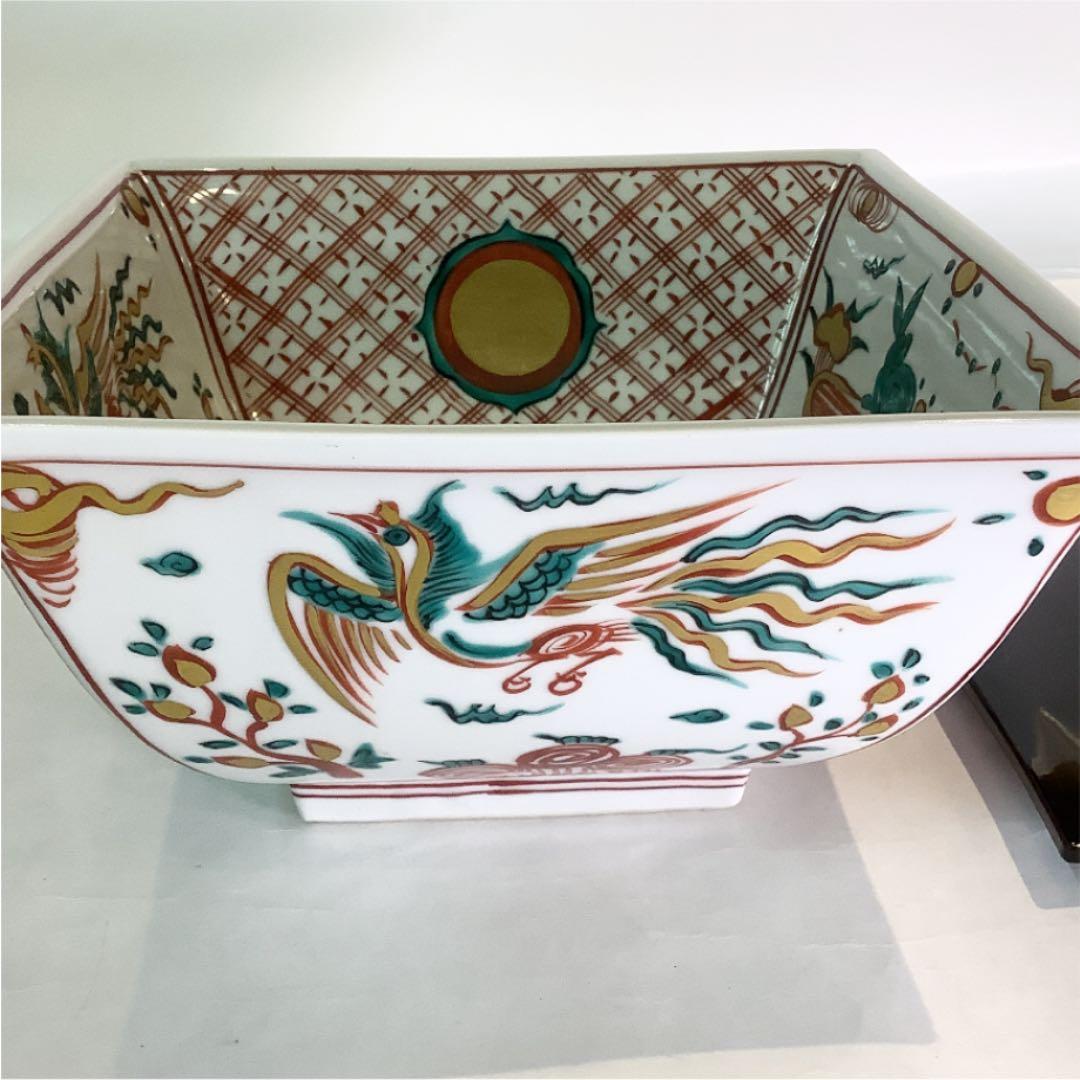 茶道具】青絵角水指 竜谷焼 香雲作