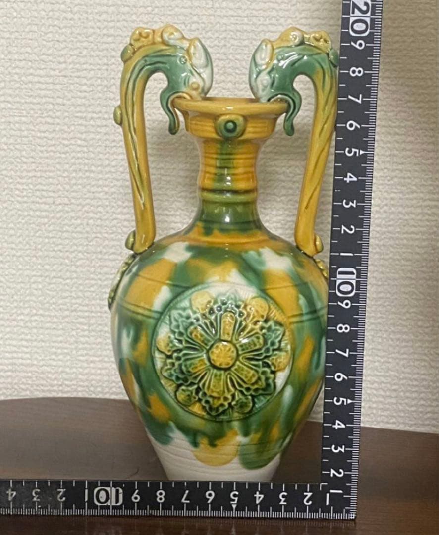 中国美術 三彩龍耳 壺 茶道具 唐物