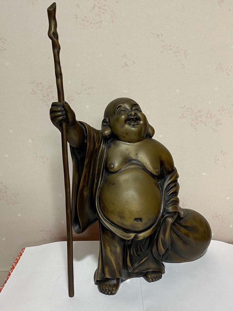 ♦️銅器 布袋様立像 置物飾り 高岡銅器？中国 真鍮製 高さ45.3cm 骨董品