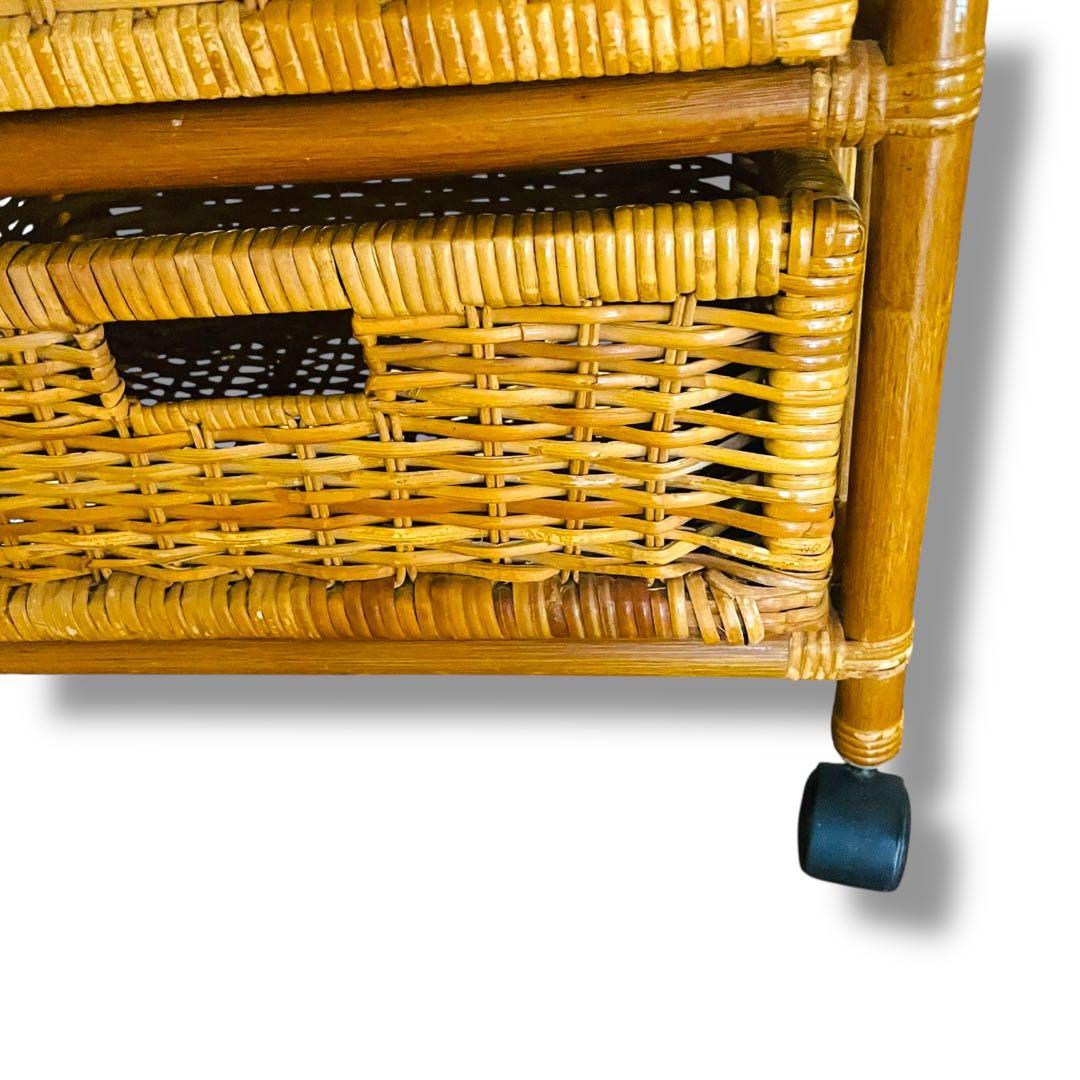 美品☆ヴィンテージ キャスター付 ラタン チェスト 3段 棚 昭和レトロ