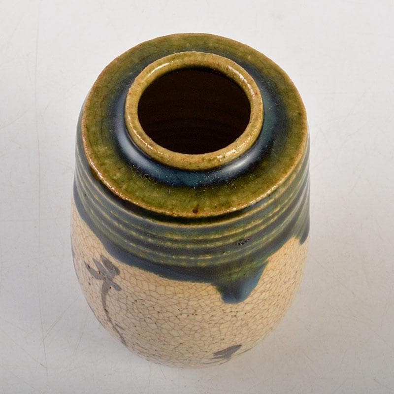 茶道具 織部焼 市川竹川造 織部茶入 仕覆付 共箱 V 6815