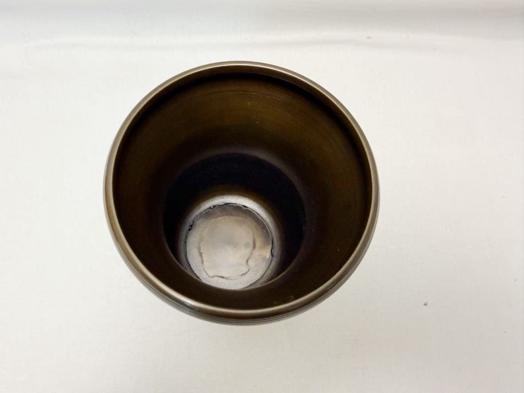 未使用 茶道具 金谷浄雲造 唐銅 槍の鞘 建水 銅印有 重さ約 0.5kg 共箱