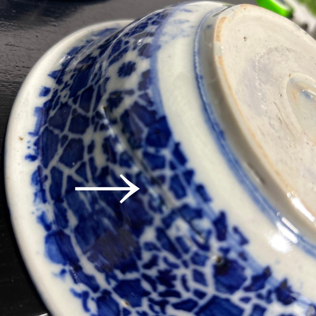 骨董品　古伊万里　転写　印判　煮物鉢　菊紋　椿紋　鳥紋　有田焼　アンティーク