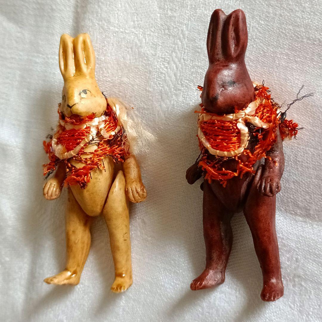 ドイツ アンティーク ウサギ 陶器 フィギュア 2体 ビスクドール