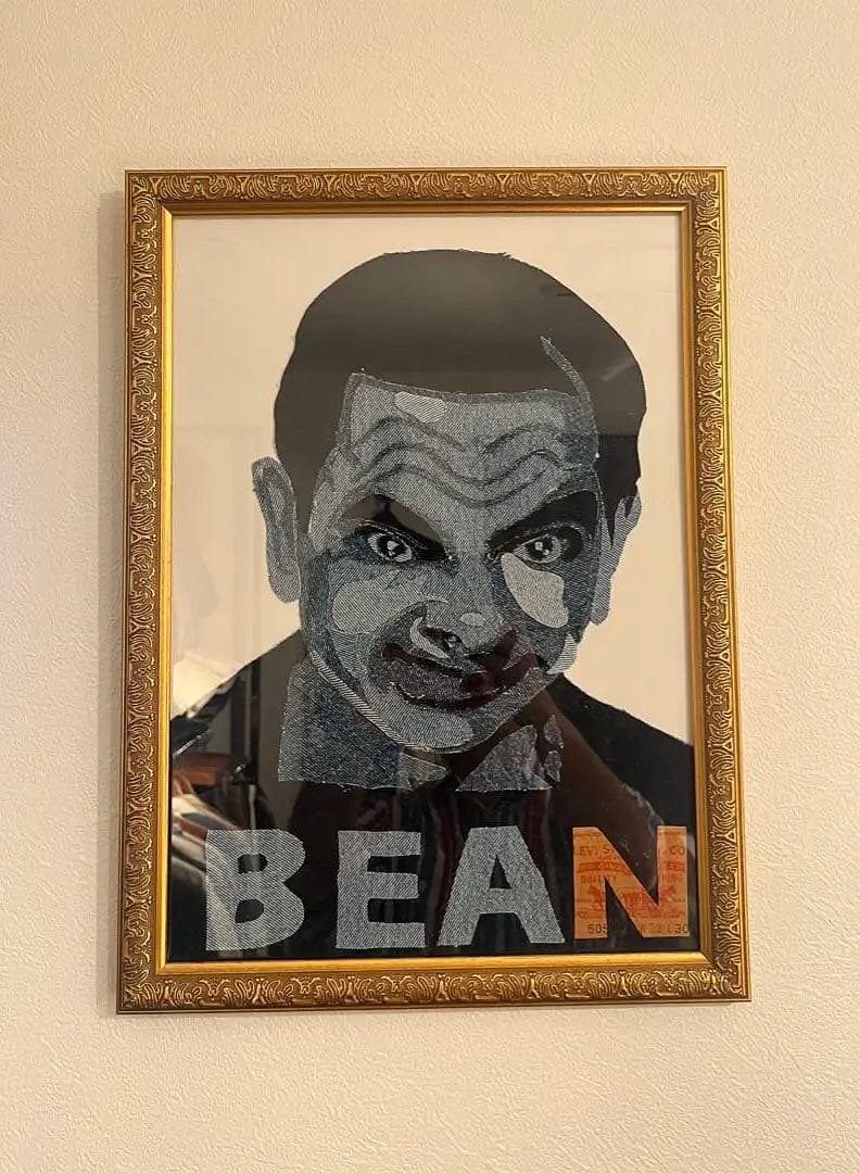 Mr.ビーン　デニムアート　額縁付き
