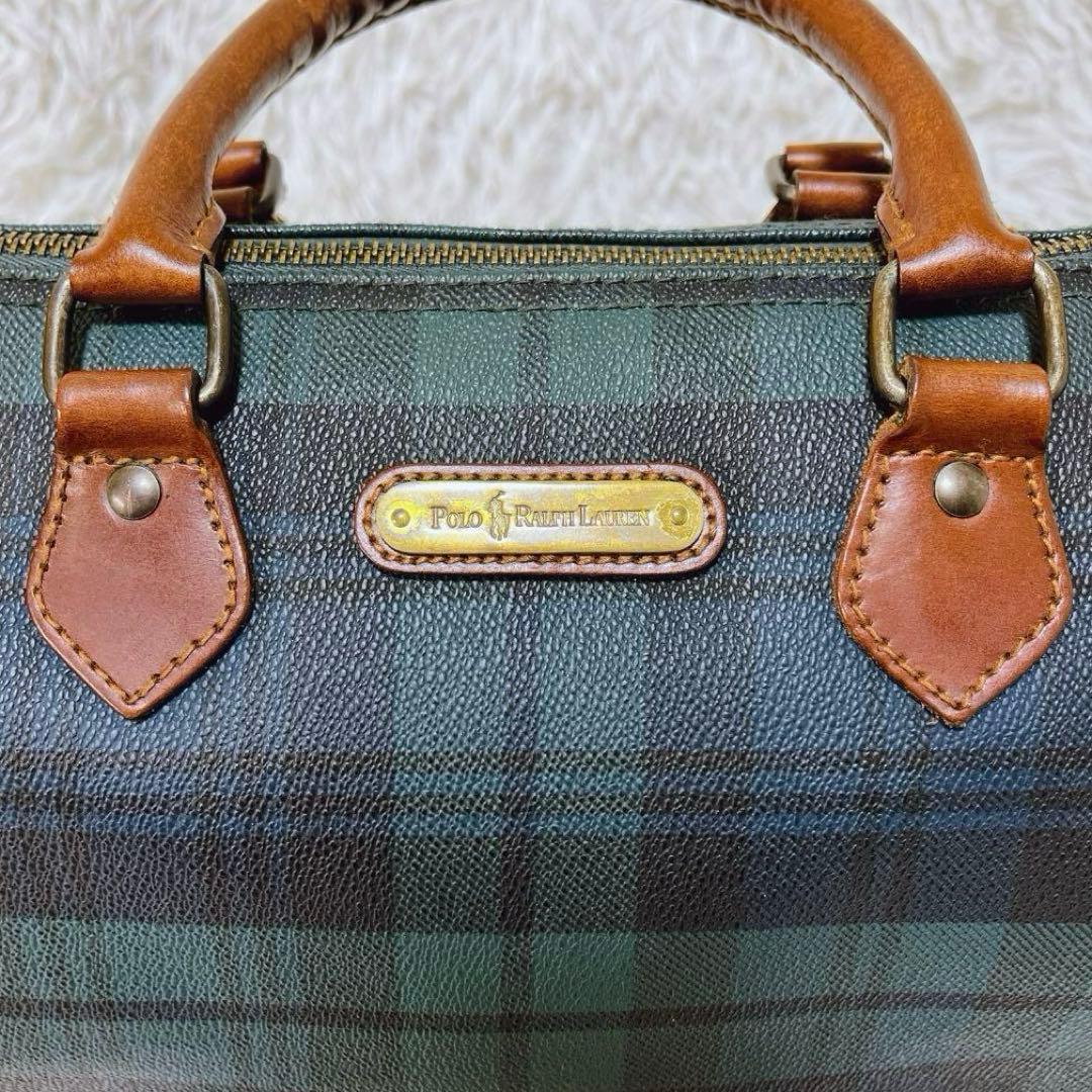 ポロラルフローレン ミニボストンバッグ ブラックチェック柄 ハンドバッグ