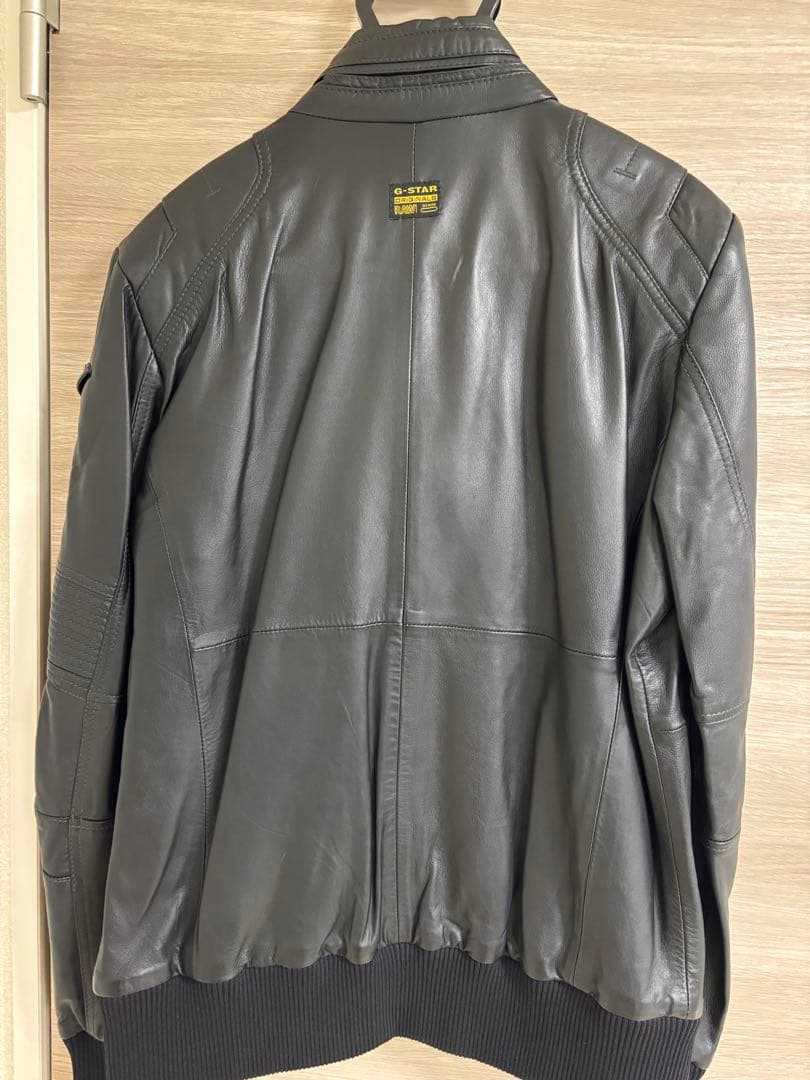 未使用】ジースターロゥ レザーボンバージャケット 牛革 リブ 金ボタン 黒