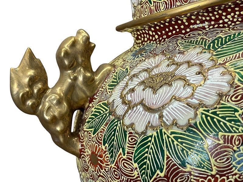 専用 九谷焼 金彩色絵 花尽し 花詰文 獅子摘 金襴手 大