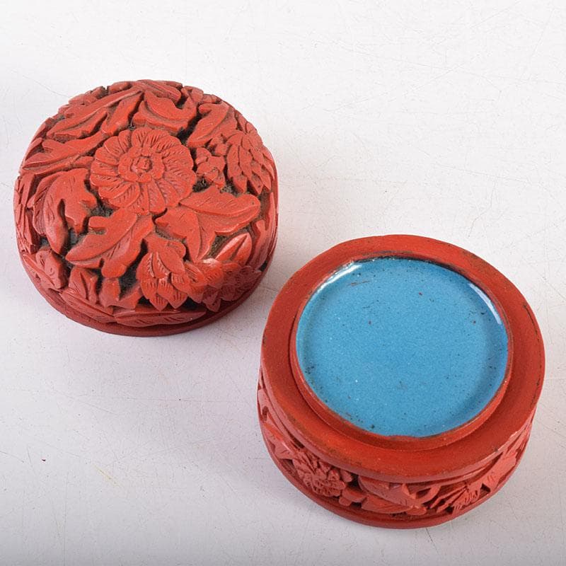 中国　剔紅　堆朱　内七宝　花文　蓋物　V　7937