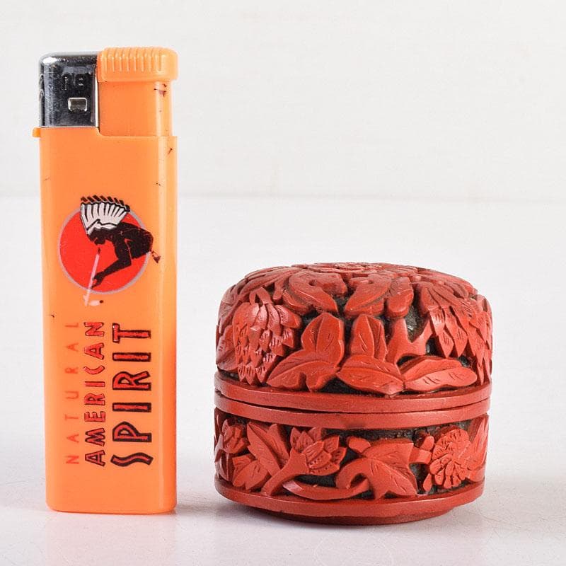 中国　剔紅　堆朱　内七宝　花文　蓋物　V　7937