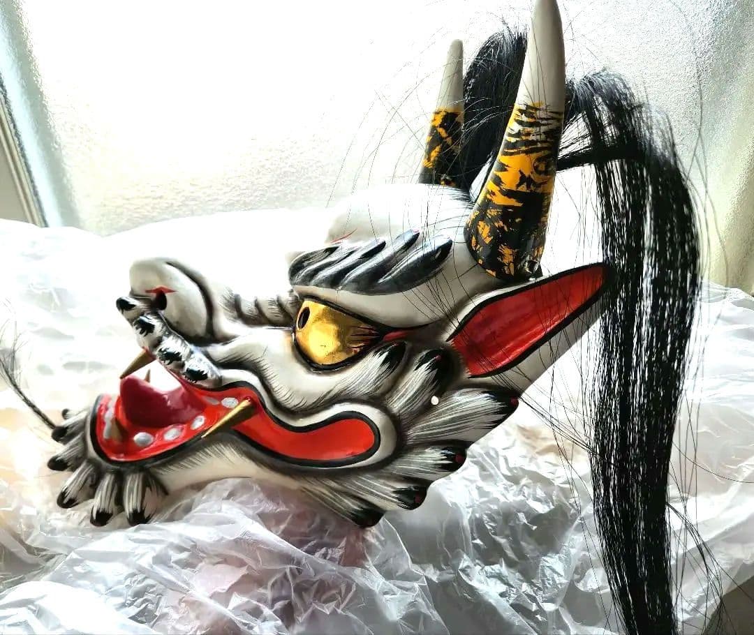 神楽面 木彫 獅子頭】桃山～江戸初期 古美術 古裂 獅子舞