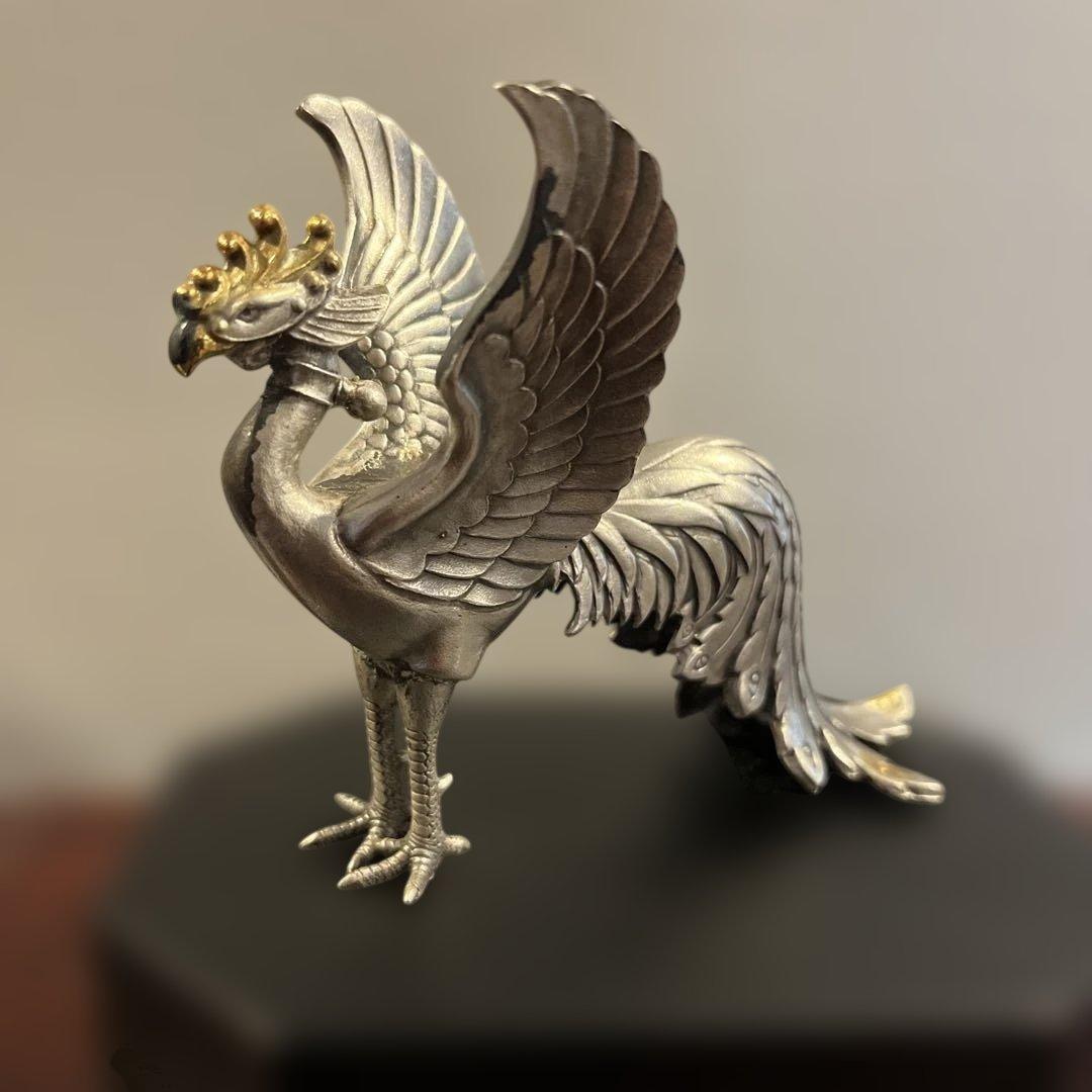 純銀製　鳳凰彫刻　木製ケース付き　共箱　送料無料