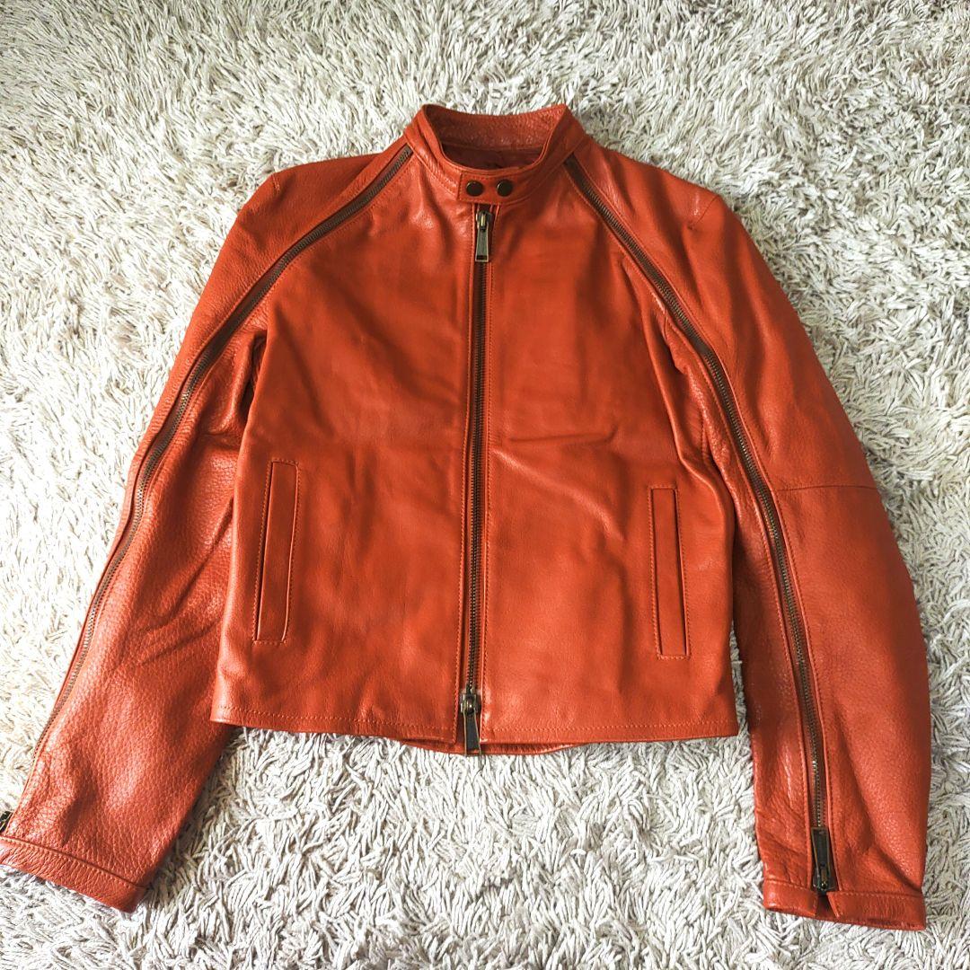オレンジ】dsquared2レザージャケット本革牛ディースクエアード
