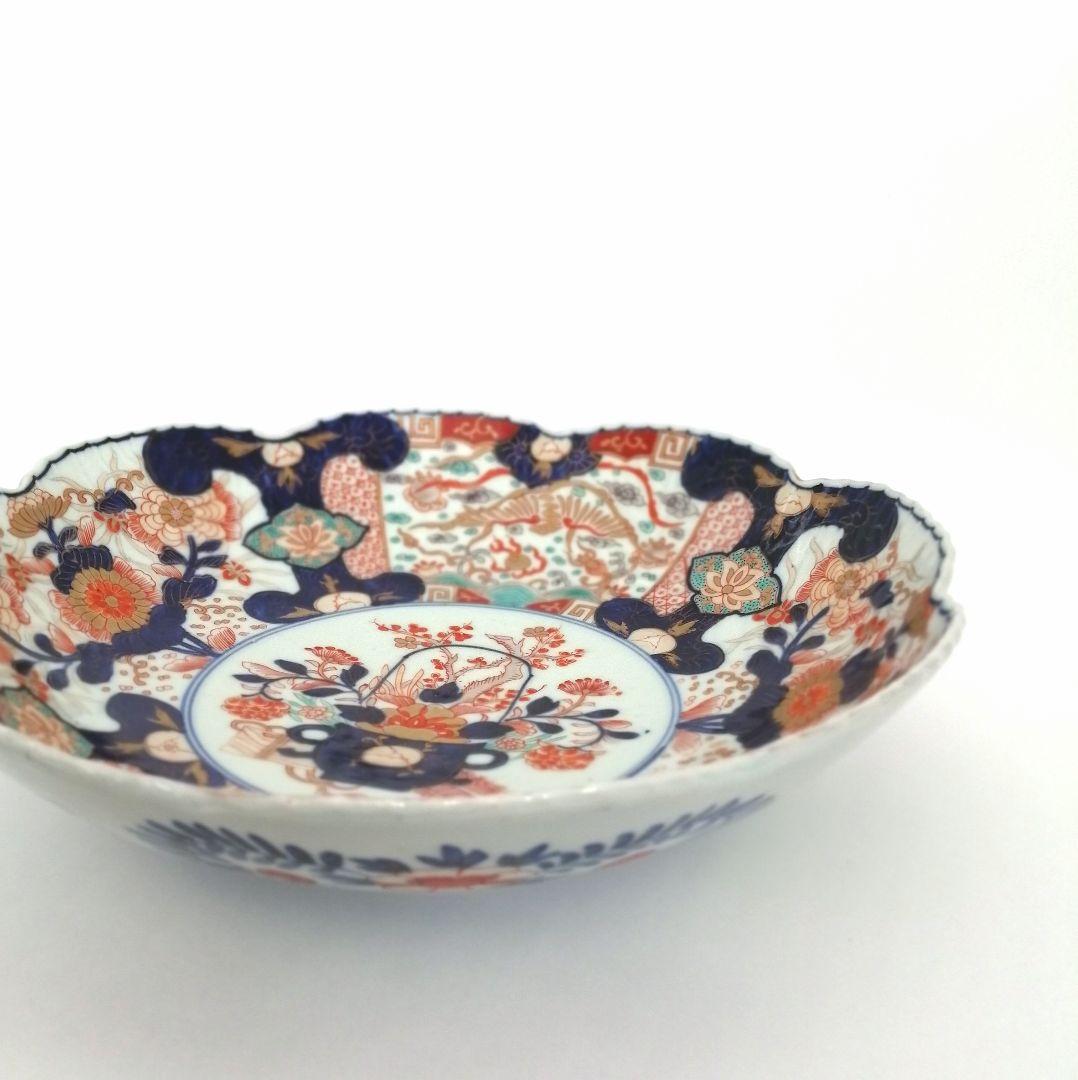 明治前期 色絵 花籠 龍と鳳凰 唐花 蝶 輪花 大鉢
