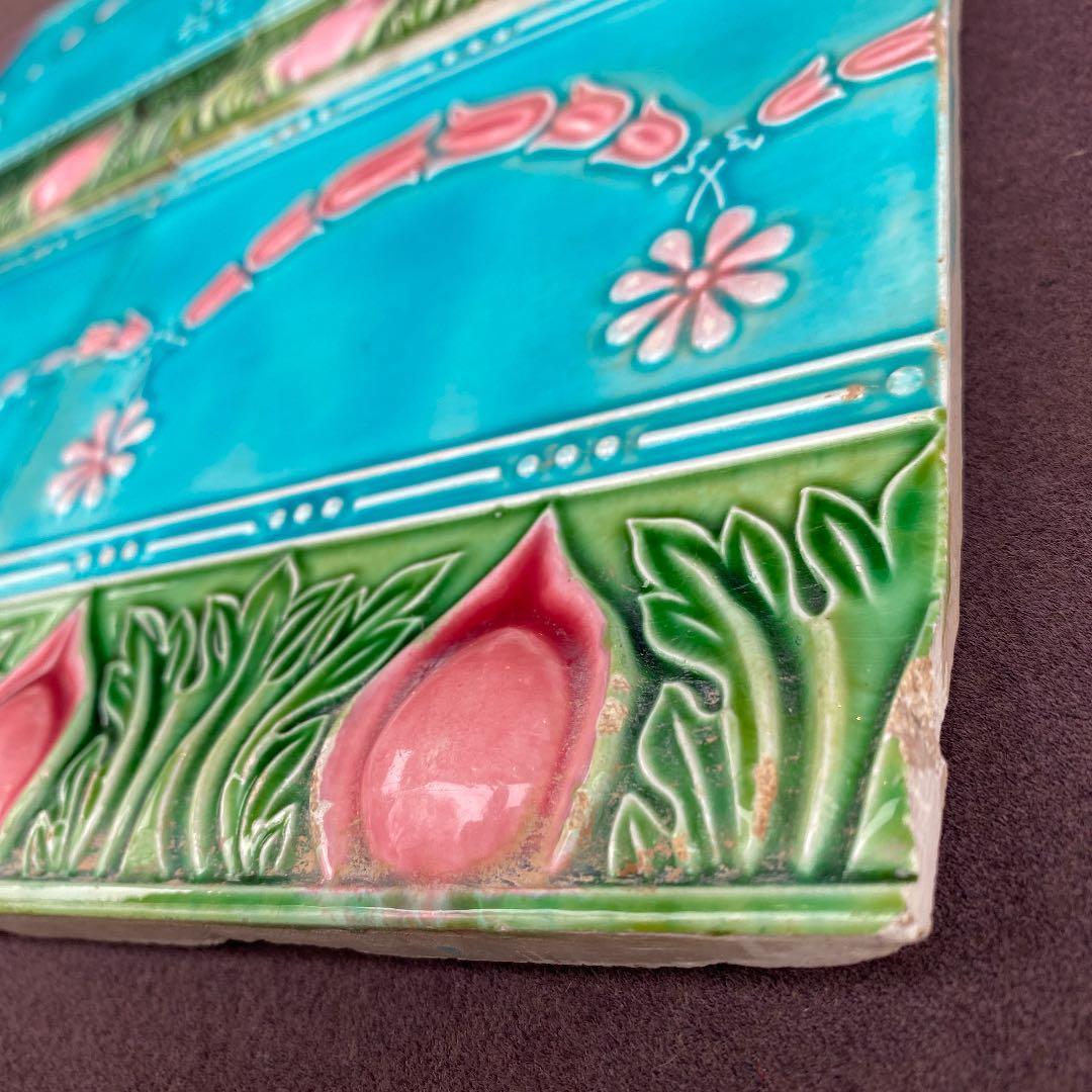 ハンドメイド日本製アンティークマジョリカタイル⑦A4枚セット