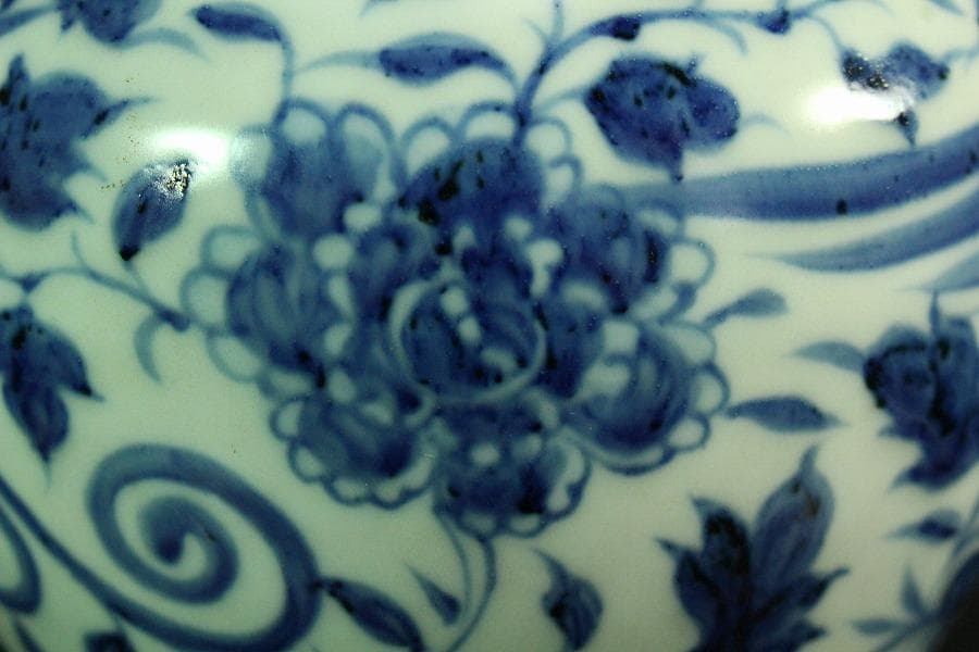 中国美術 青花 纏枝蓮花鳳紋 壷(K-A727)