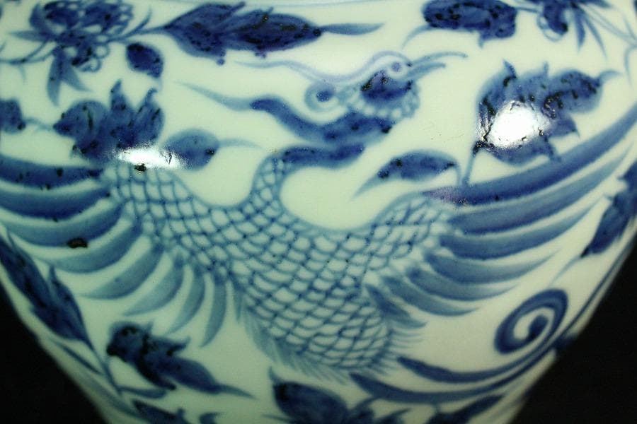 中国美術 青花 纏枝蓮花鳳紋 壷(K-A727)