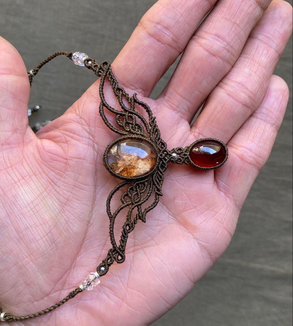 ガーデンクォーツ ガーネット マクラメネックレス