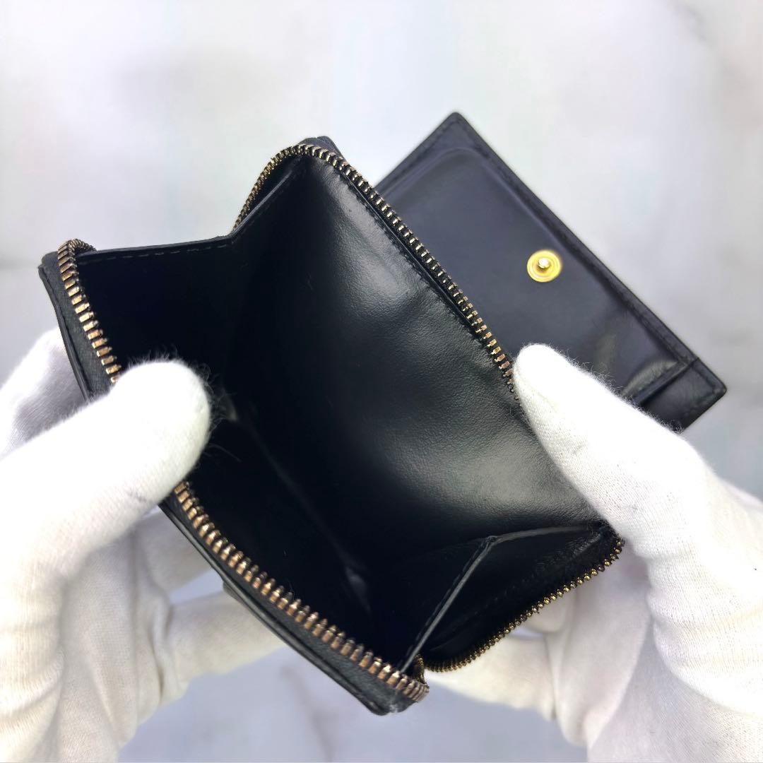 BOTTEGA VENETA スモール カセット 二つ折りファスナーウォレット黒