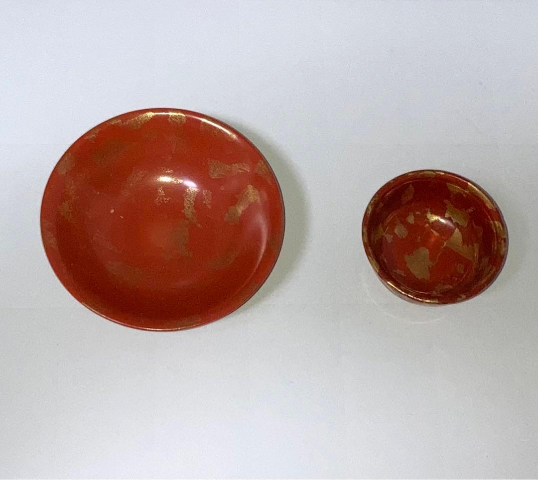 2代目叶松谷(人間国宝) 赤地金箔散 盃とお猪口の2点セット