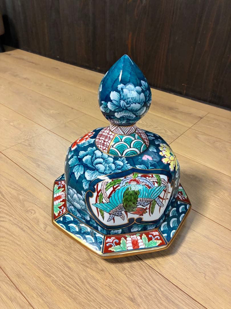 有田焼 特大 染付 牡丹孔雀図 飾壷 光右衛門作 三段壷 置物　約100cm