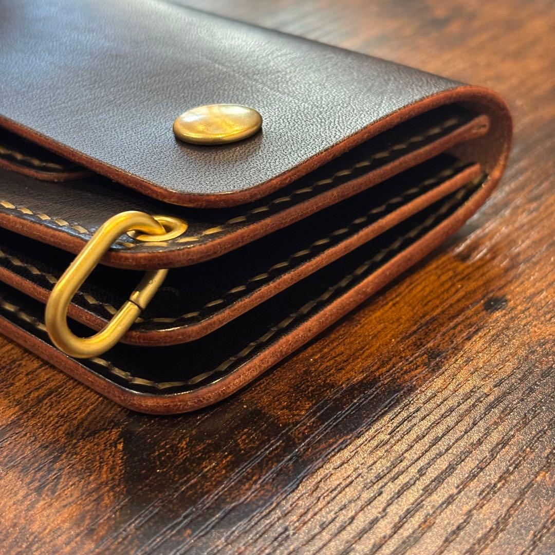 栃木レザー　トラッカーウォレット　茶芯ブラック