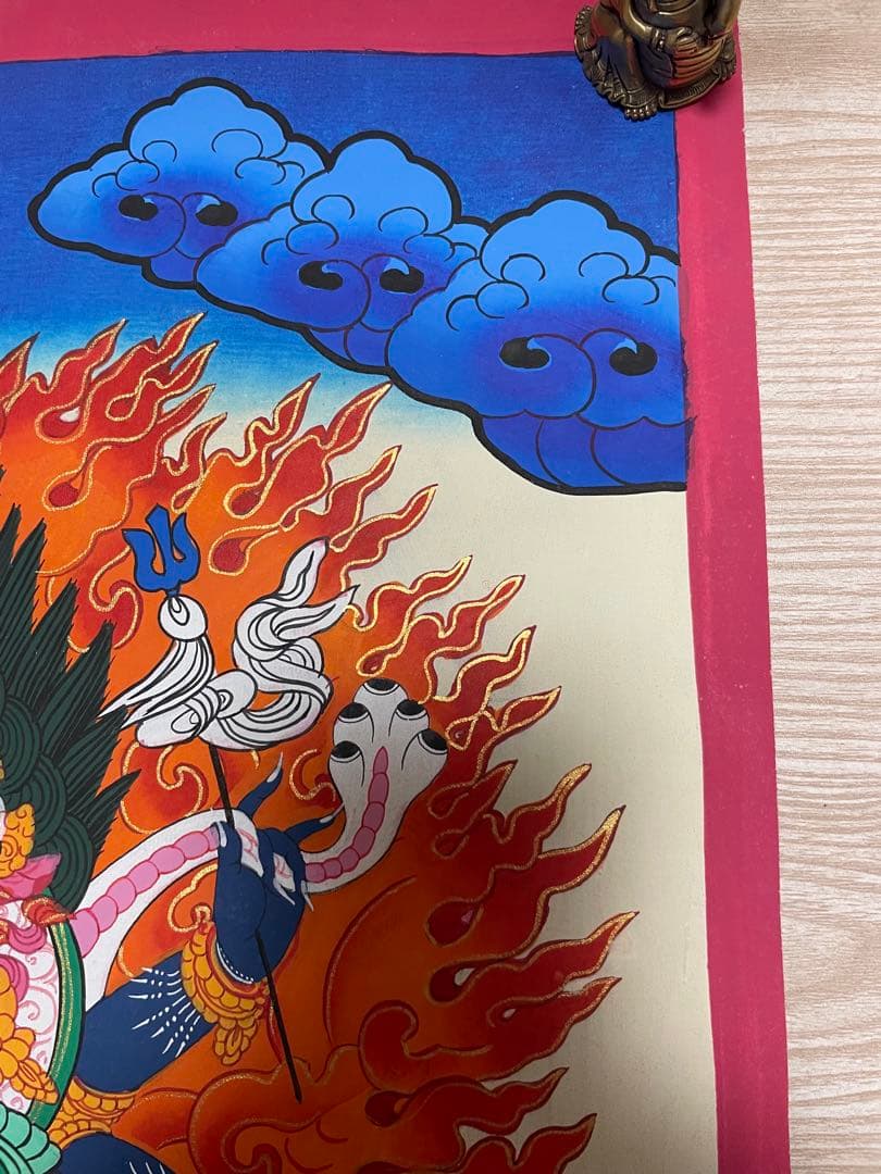 《 チベット密教　1点物 》 手描き　曼荼羅　マハーカーラ　大黒　仏教　密教　④