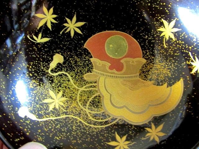 ★朱塗椀　楽器金蒔絵　吸物椀　木製漆器　和楽器　共箱蓋裏に銘　計10客★