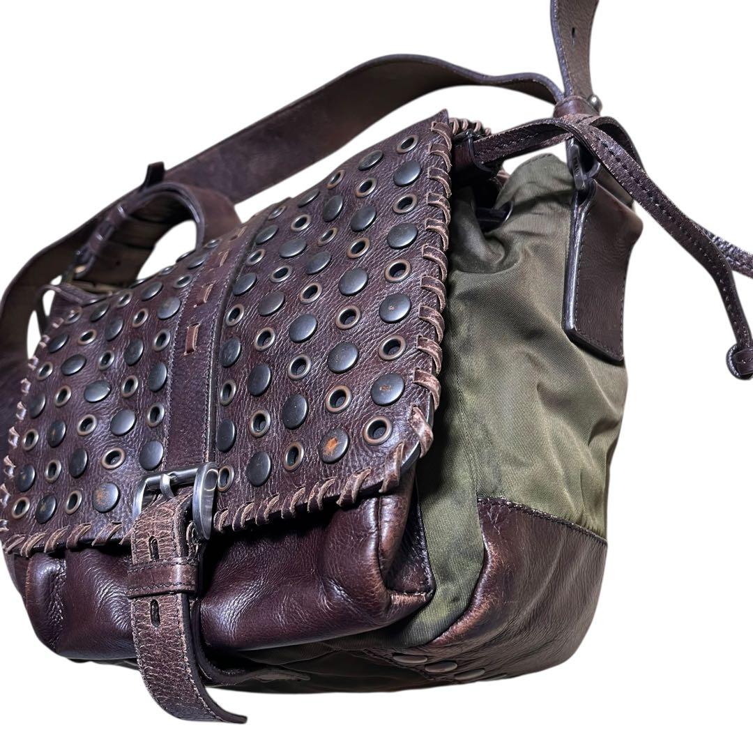 希少　archive PRADA スタッズ　ナイロン　レザー　ショルダーバッグ