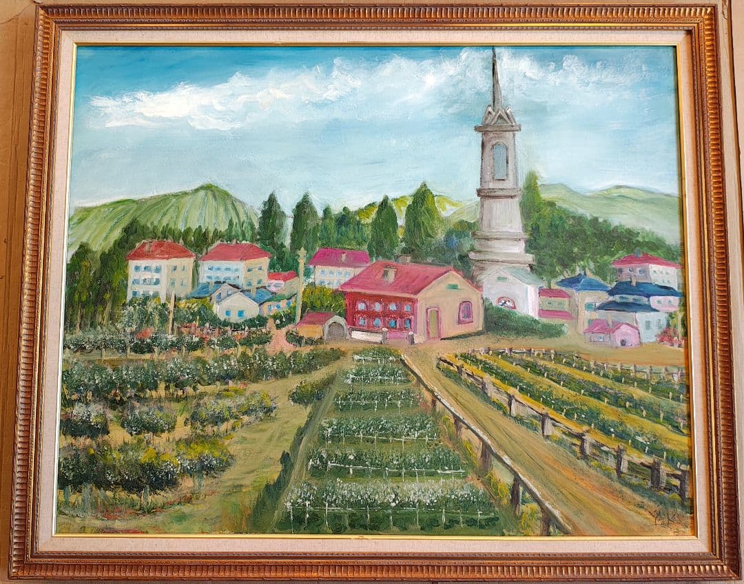 F30号 油絵 額縁 キッズスペース 農園カフェ 絵本の国 仮縁 公募展