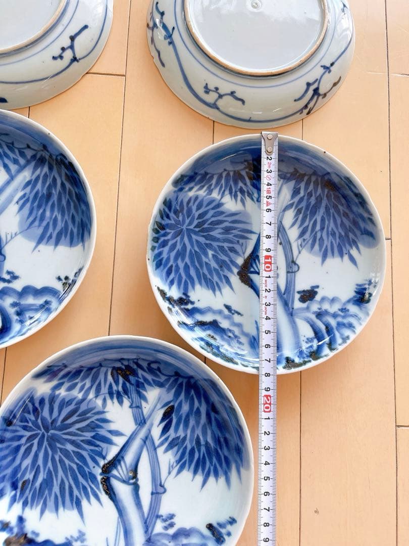 稀少 古伊万里 染付 竹文様 中皿 5客セット 江戸時代後期 手描き