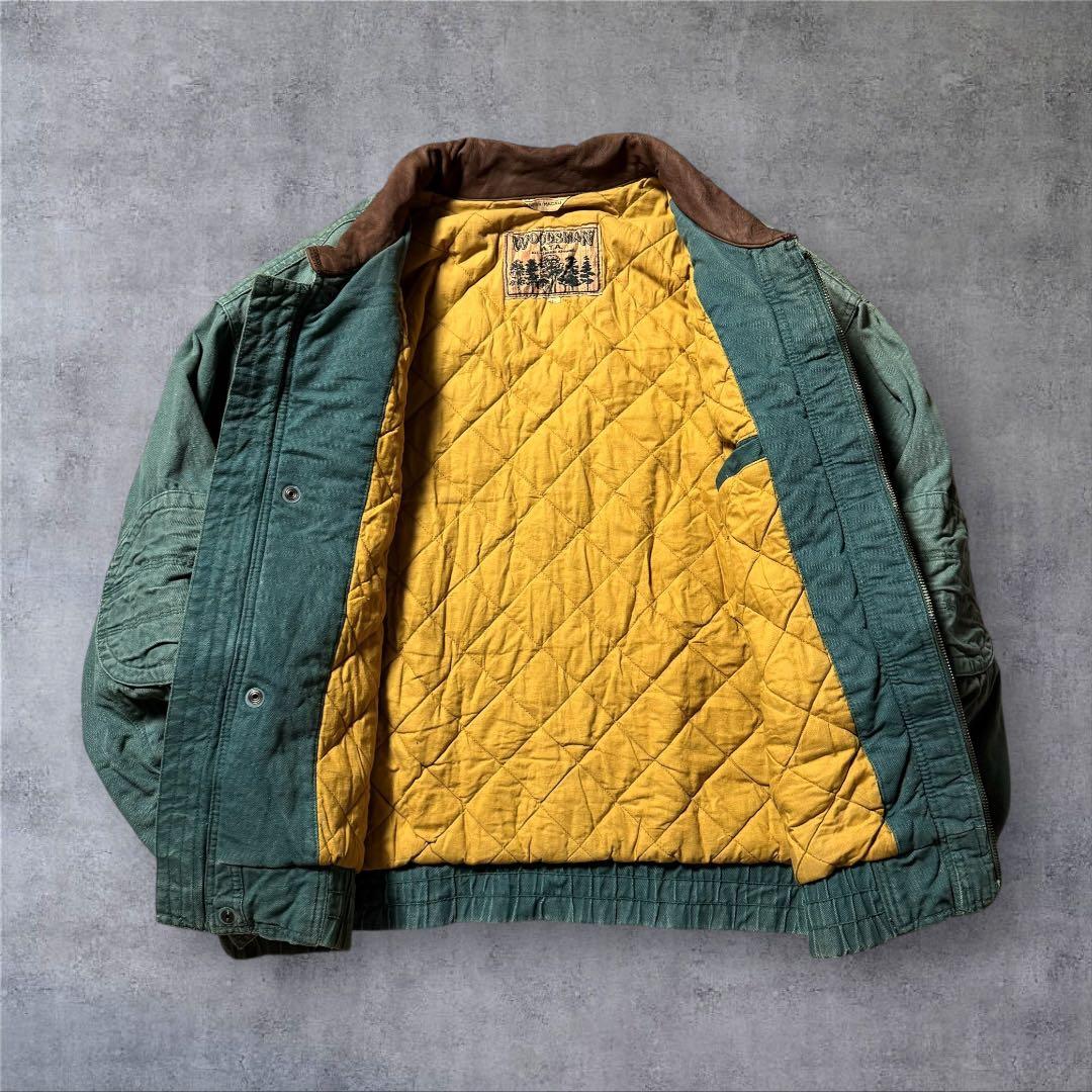 2305古着90年代WOODSMANダックジャケット短丈レザー鬼フェード雰囲気系