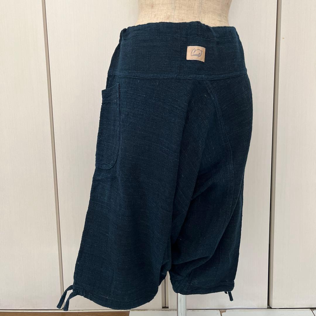 うさとの服 USATO ショート丈 ムササビ パンツ 黒 藍染め 麻