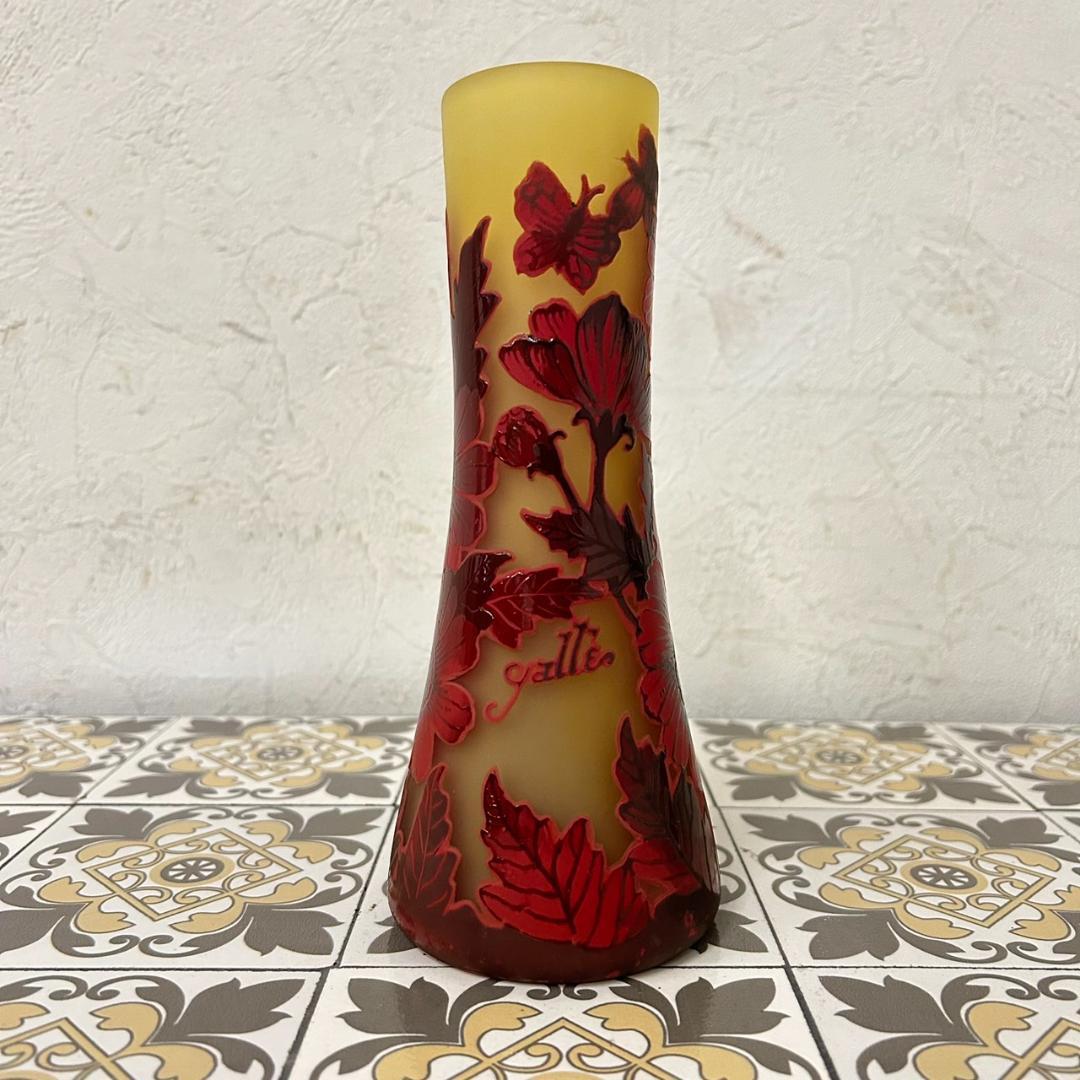 証明書】 エミールガレ 花瓶 カメオ彫り 被せガラス 高さ19cm