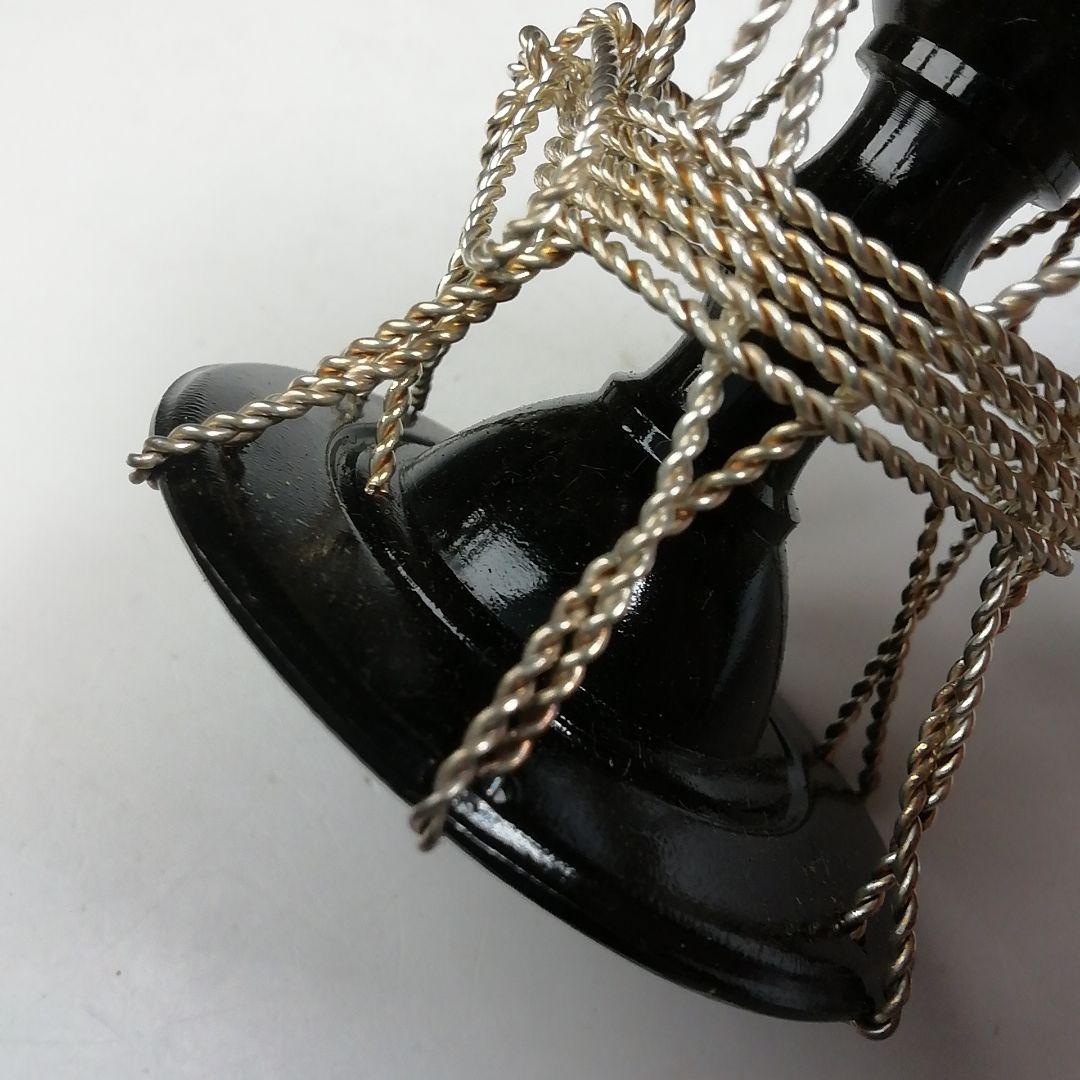 T725 蓋置 『黒漆 銀線紐鼓』『井波慶州』 共箱 茶道具