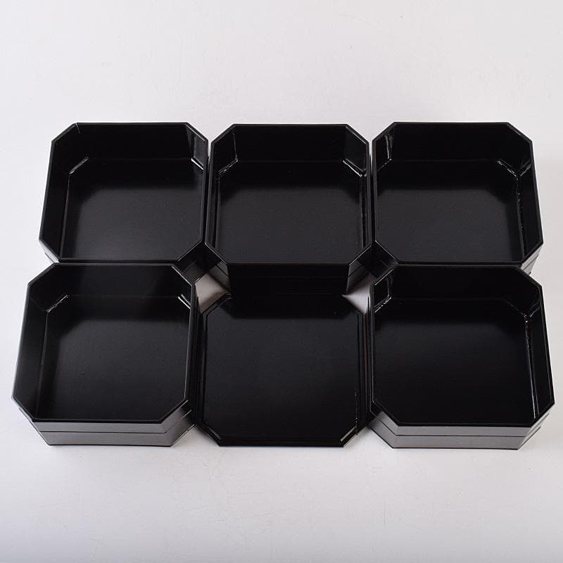 輪島塗　八幡宗豊造　黒漆　縁高重　五段　共箱　V　R8985B