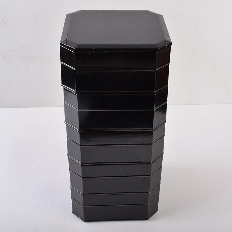 輪島塗　八幡宗豊造　黒漆　縁高重　五段　共箱　V　R8985B