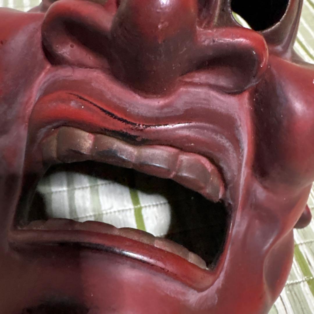 お面 能面 神楽面 仁王 仏具 鬼 男 赤 工芸品 渦 金剛力士 壁掛け