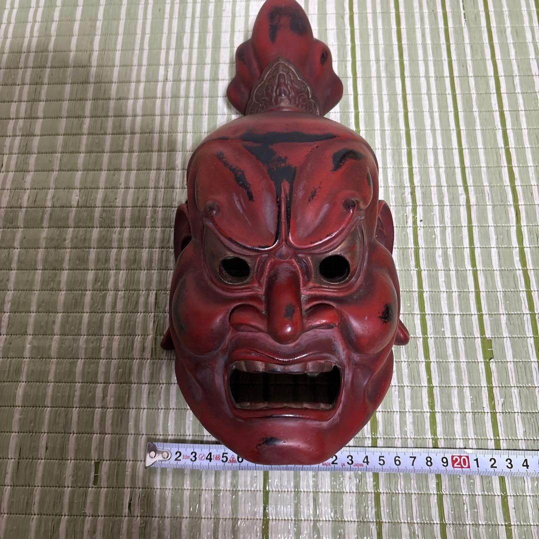 お面 能面 神楽面 仁王 仏具 鬼 男 赤 工芸品 渦 金剛力士 壁掛け
