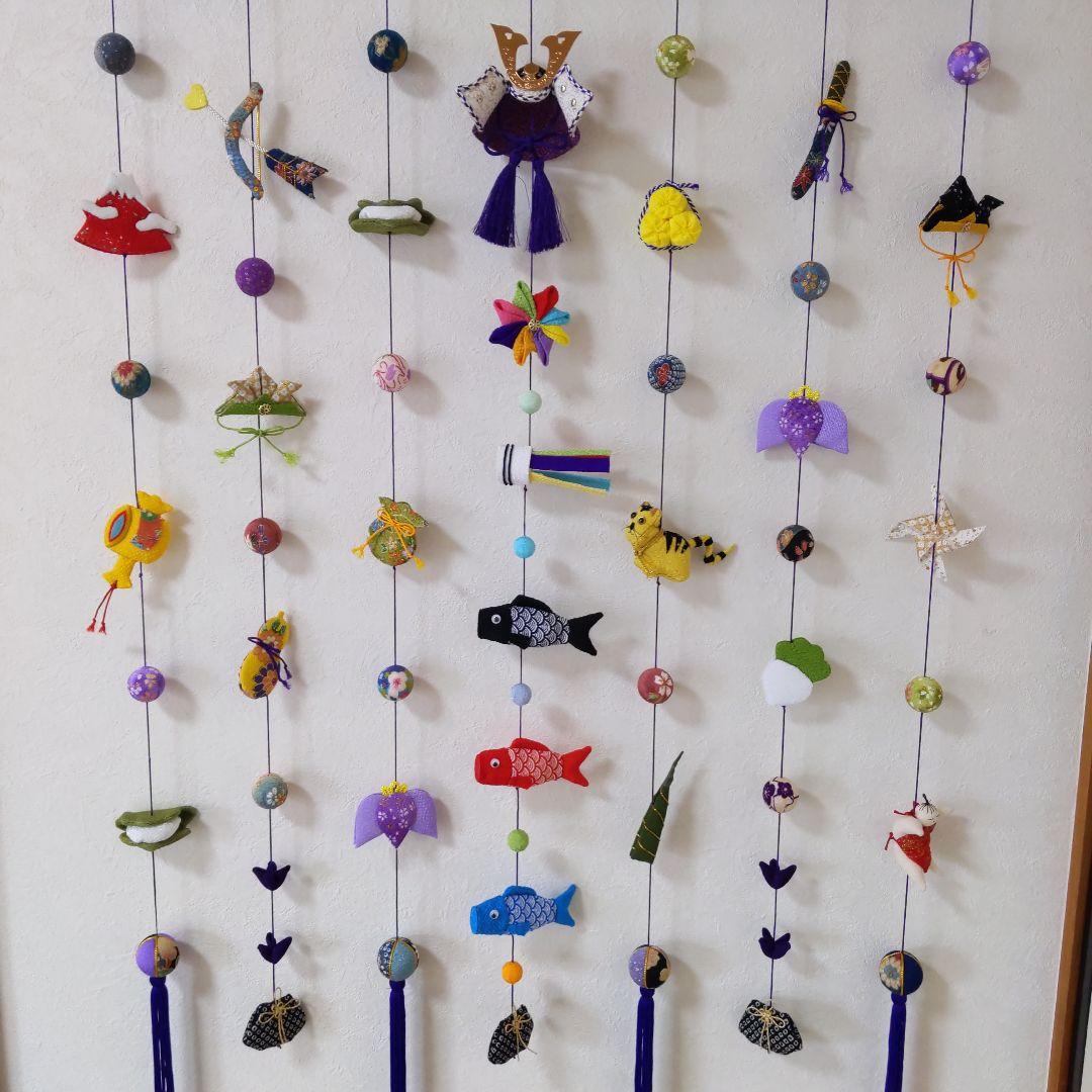 ちりめん細工　おひな様壁掛け下げ飾り(大) 端午の節句壁掛け下げ飾り(大)2点