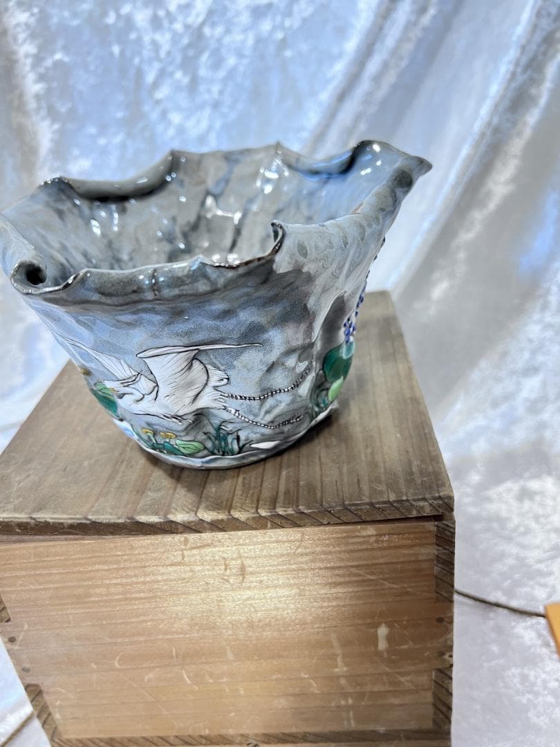 万古焼蓮葉型丼　共箱