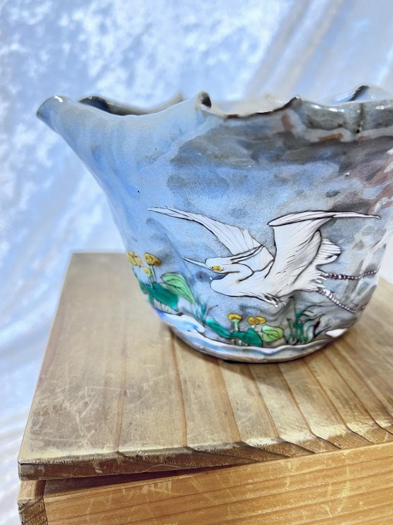 万古焼蓮葉型丼　共箱