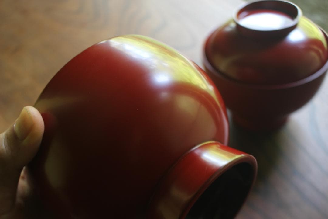 デッドストック！どっしりサイズに極上朱漆の美しい大椀2点（検輪島塗合鹿椀雑煮椀