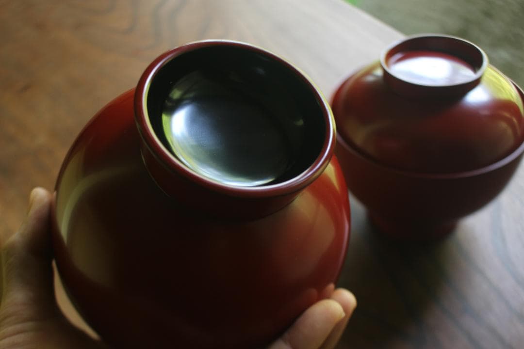 デッドストック！どっしりサイズに極上朱漆の美しい大椀2点（検輪島塗合鹿椀雑煮椀