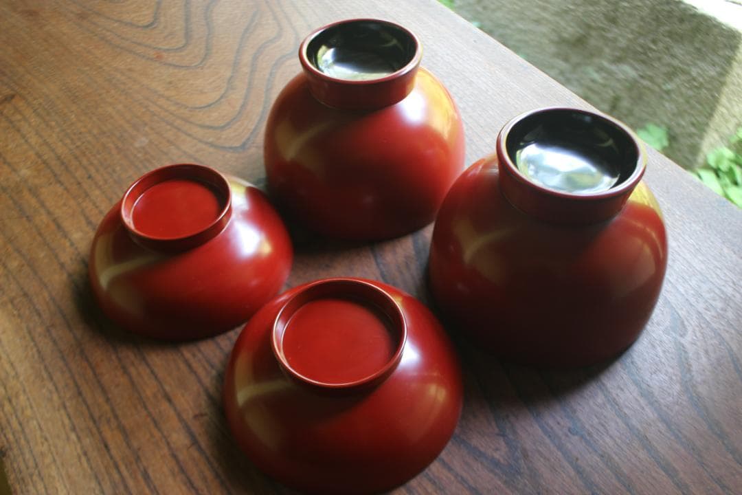 デッドストック！どっしりサイズに極上朱漆の美しい大椀2点（検輪島塗合鹿椀雑煮椀