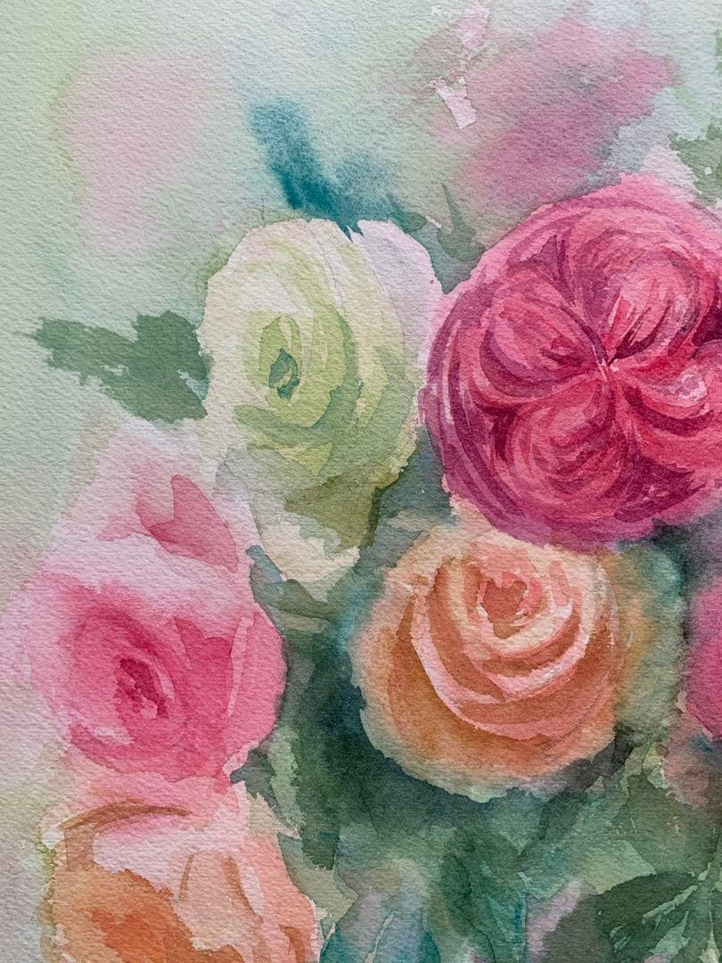 透明水彩画原画一点物デルフト焼きの花瓶と春の精② 天使の絵画